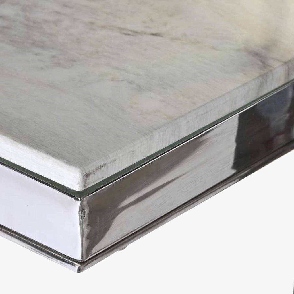 Mesa de Jantar Tampo Efeito Mármore e Base Metálica Prateada | 180x90x76 cm | PRISMA - Gato Preto