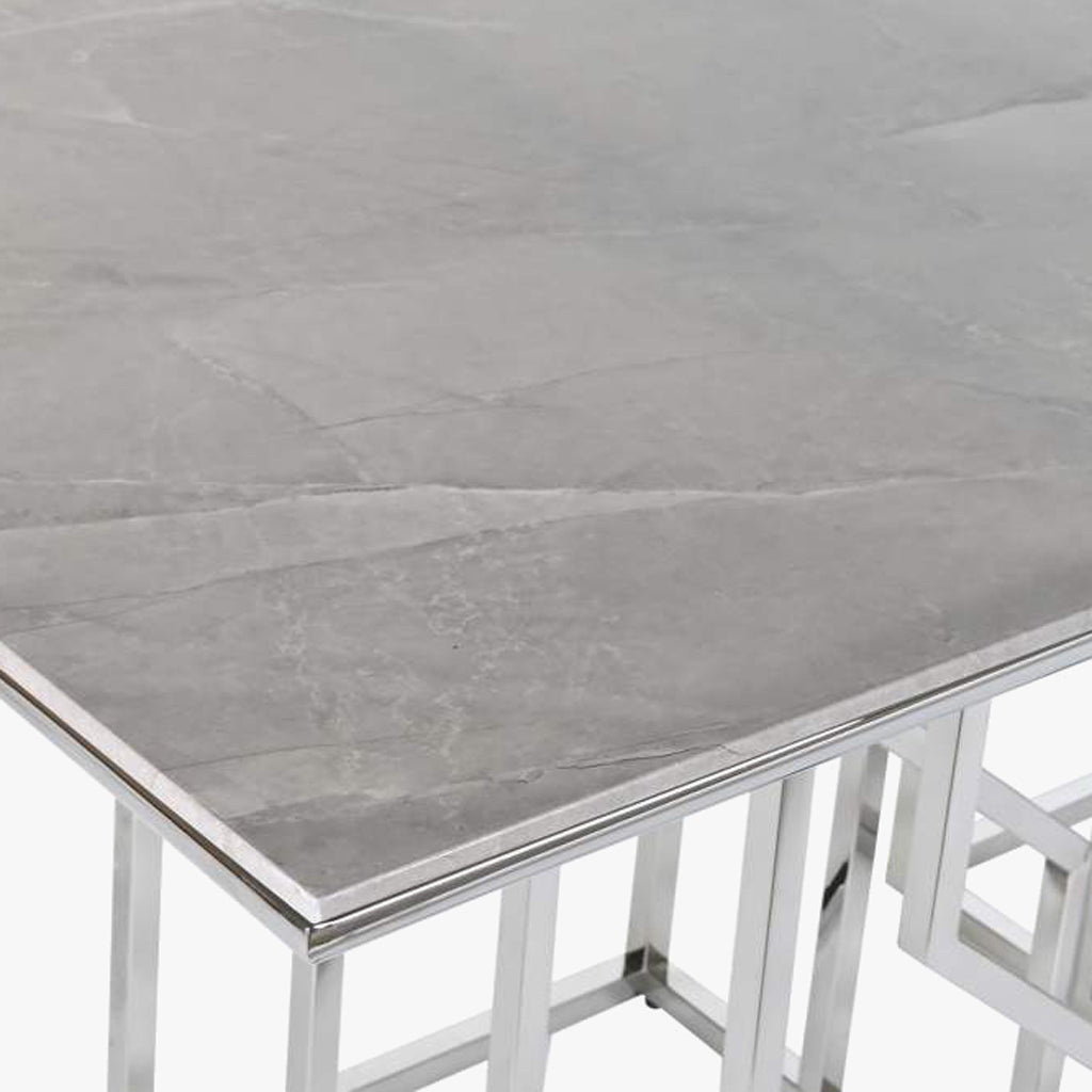 Mesa de Jantar Tampo Efeito Mármore e Estrutura Metálica | 180x90x75 cm | PRISMA - Gato Preto
