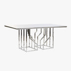 Mesa de Jantar Tampo Efeito Mármore e Estrutura Metálica | 180x90x75 cm | PRISMA - Gato Preto