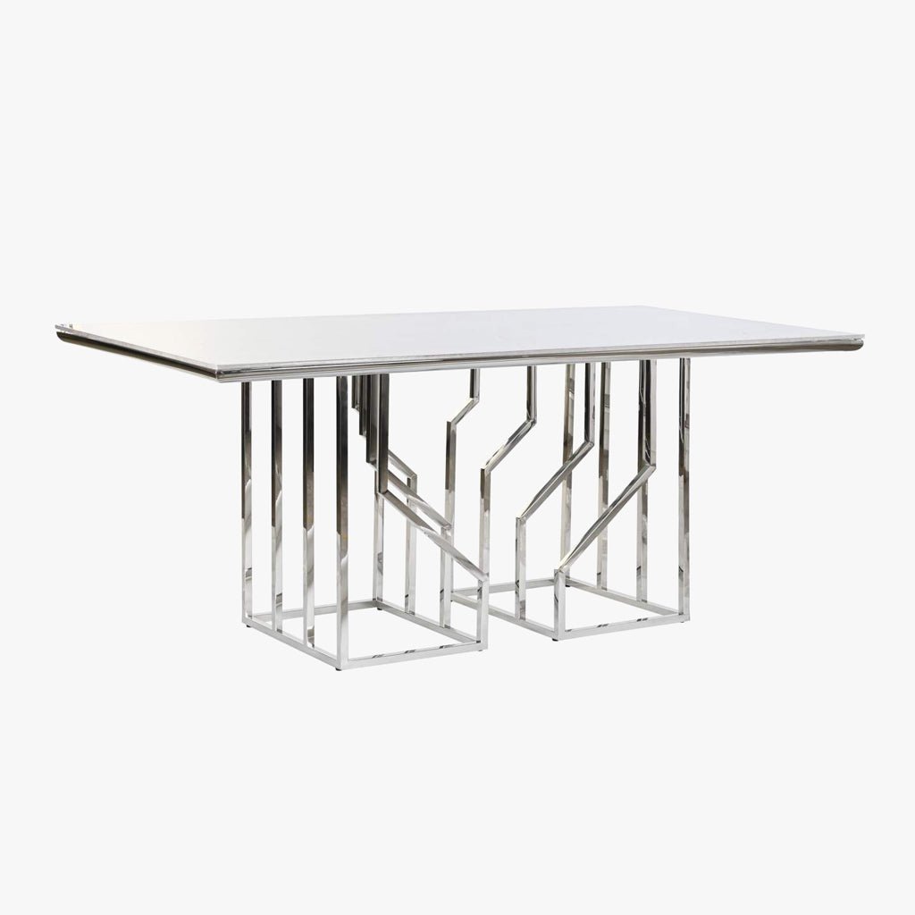 Mesa de Jantar Tampo Efeito Mármore e Estrutura Metálica | 180x90x75 cm | PRISMA - Gato Preto