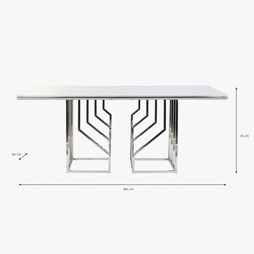 Mesa de Jantar Tampo Efeito Mármore e Estrutura Metálica | 180x90x75 cm | PRISMA - Gato Preto