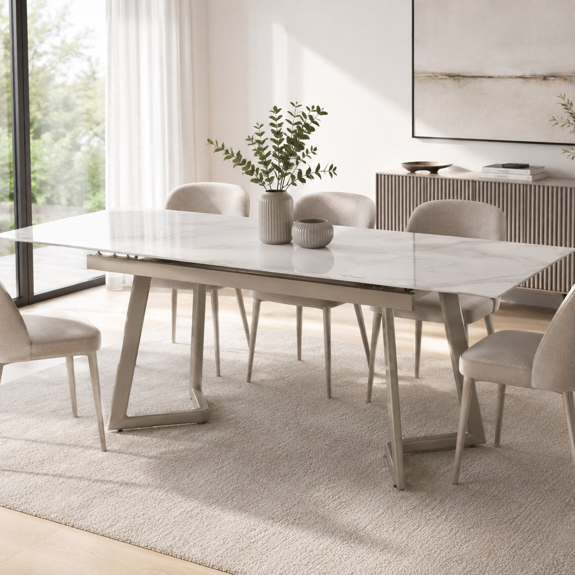 Mesa de Comedor con Tapa de Vidrio Extensible | 140–180x80x76 cm | PRISMA