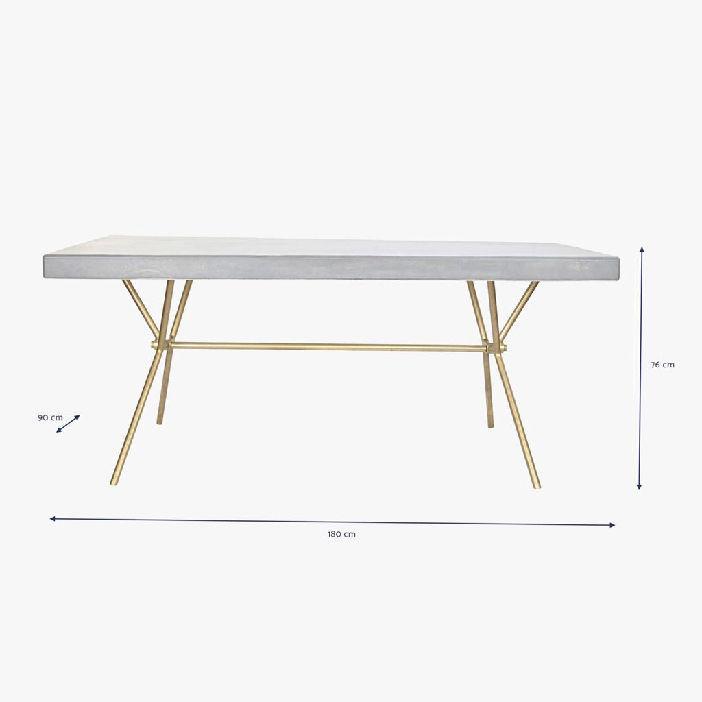 Mesa Jantar Branco com acabamentos Dourado 180X90X76 WHITE GLOW - Gato Preto