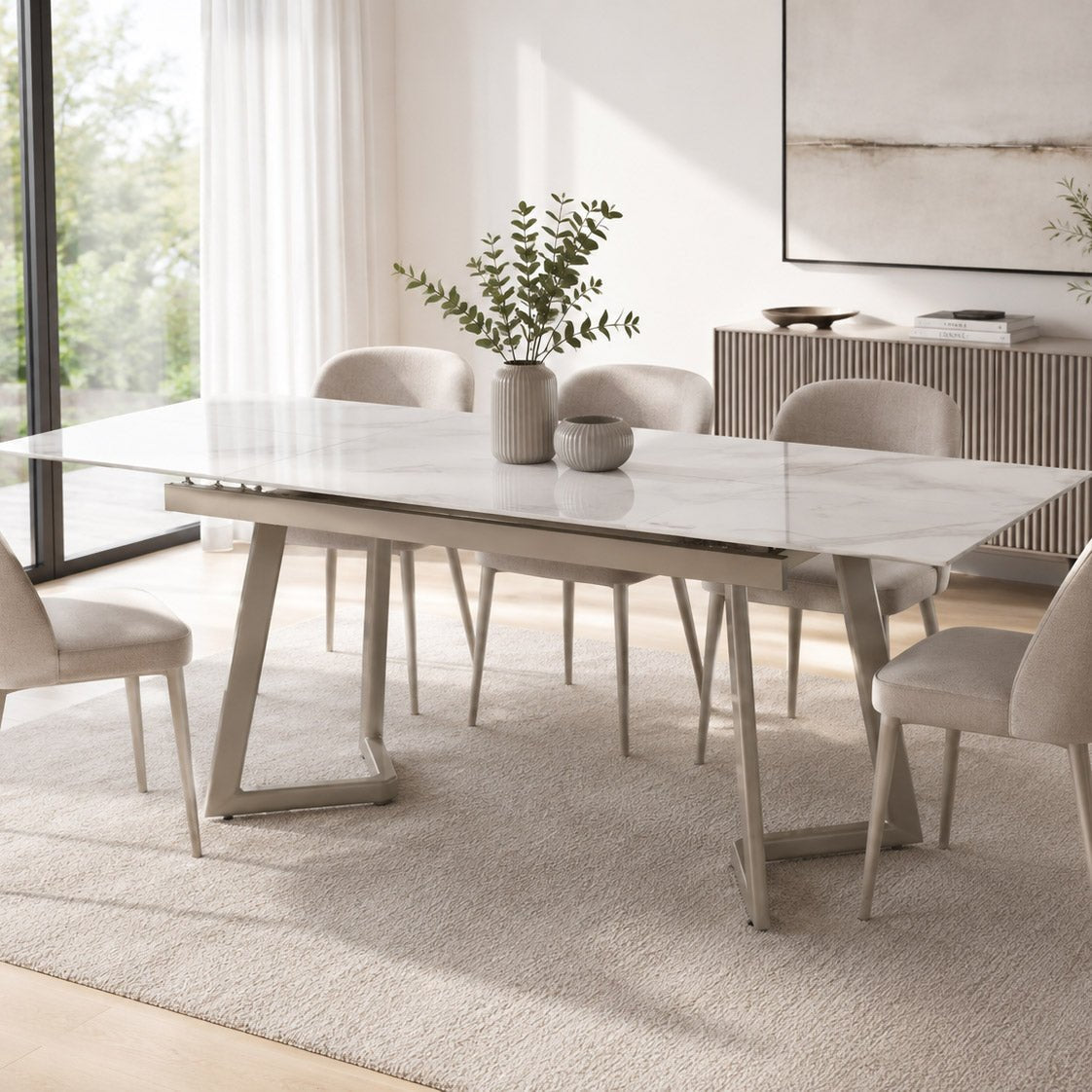 Mesa Jantar Tampo em Vidro Extensível | 140–180x80x76 cm | PRISMA - Gato Preto