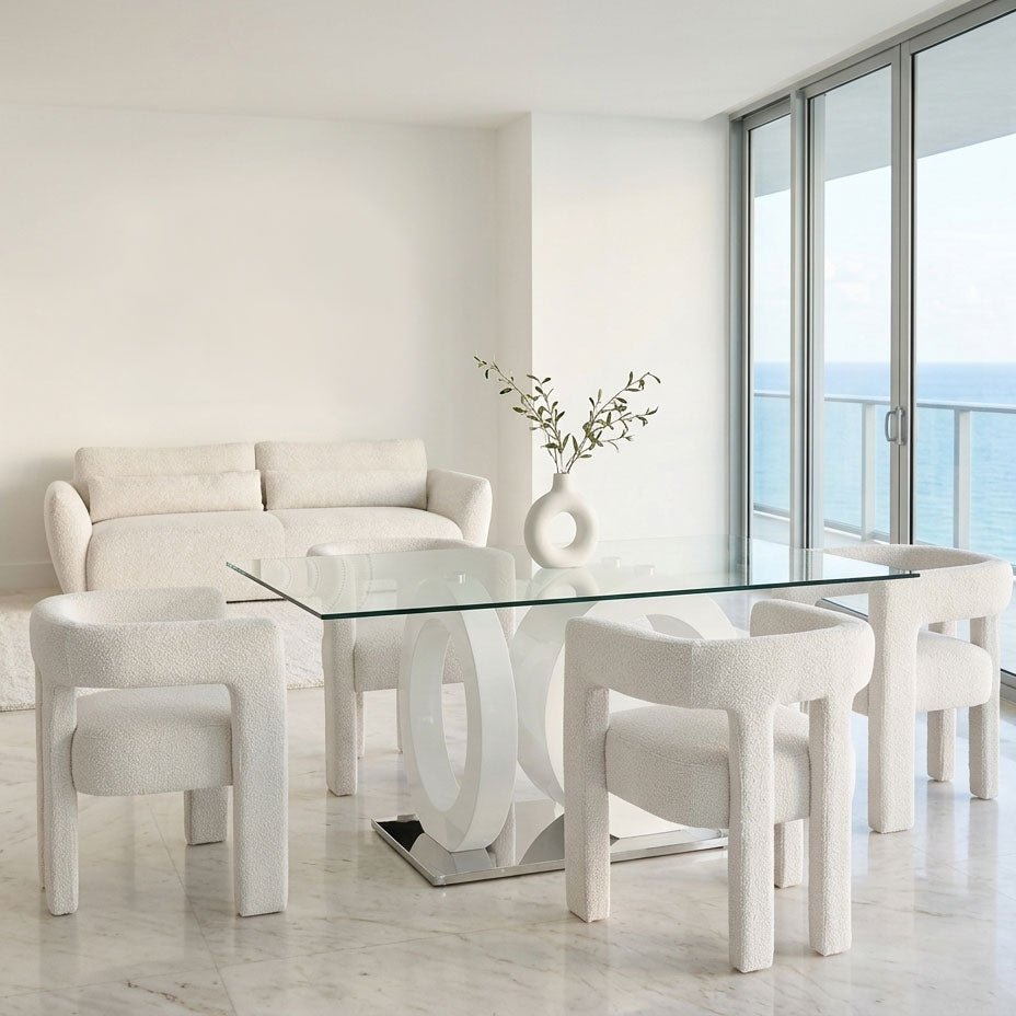 Mesa Jantar Vidro com Estrutura Branca | 160X90X75 | PRISMA - Gato Preto