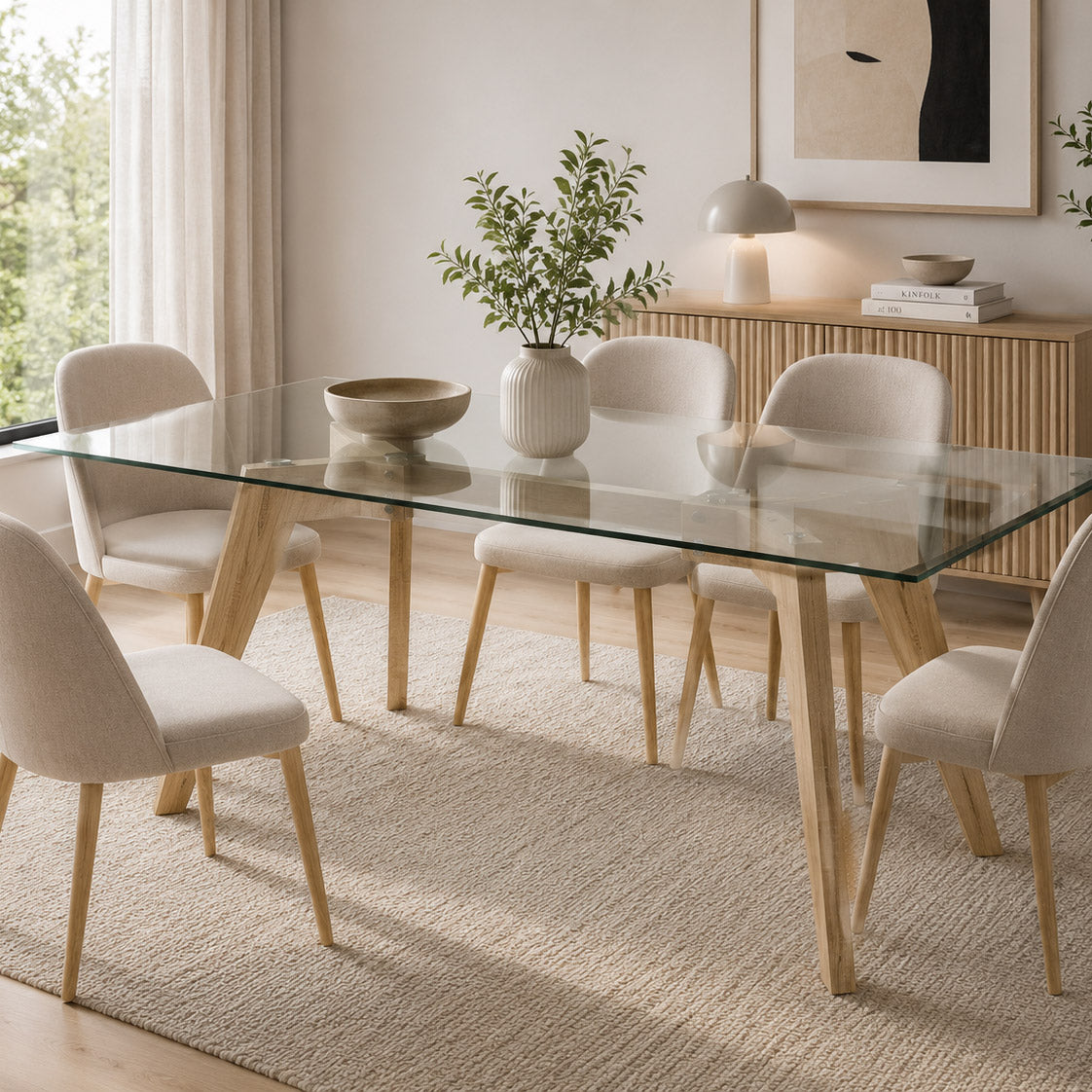 Mesa de comedor con vidrio templado | 160X90X75 | PRISMA