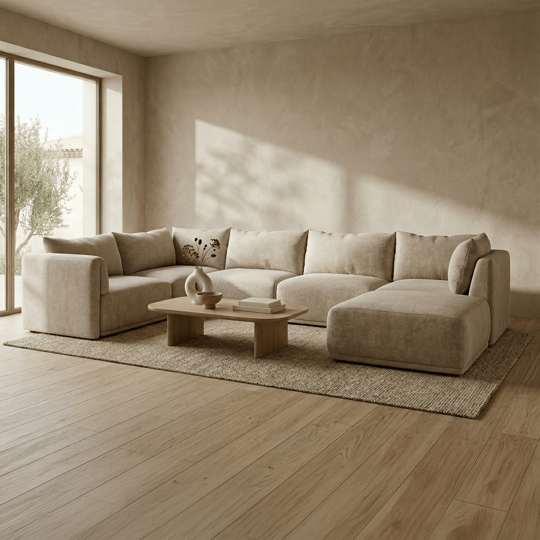 Módulo de sofá sem braço bege COTILLARD - Gato Preto