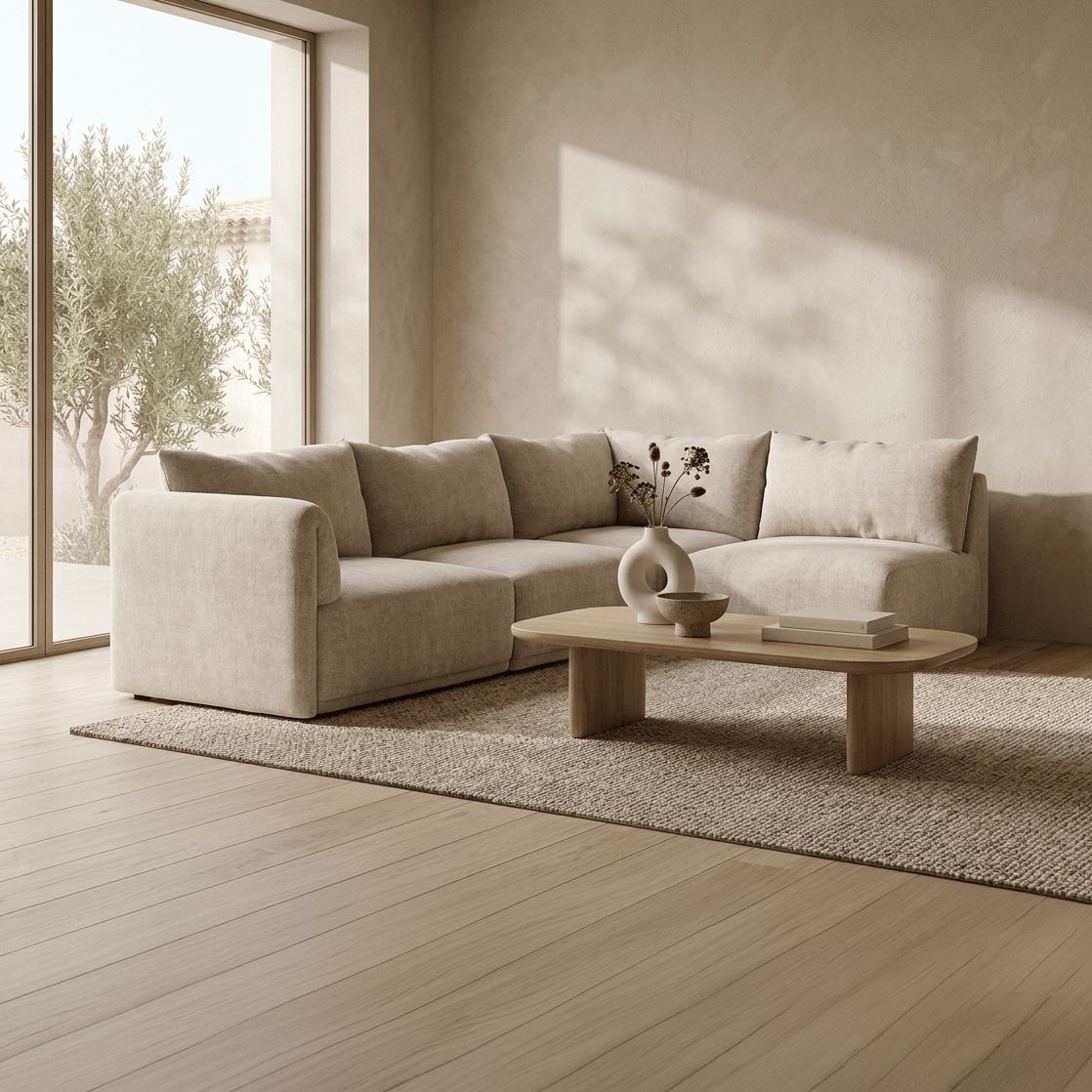 Módulo de sofá sem braço bege COTILLARD - Gato Preto