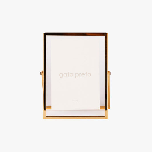 Moldura com Pé Dourada 10x15 SHINY & BRUSHED - Gato Preto