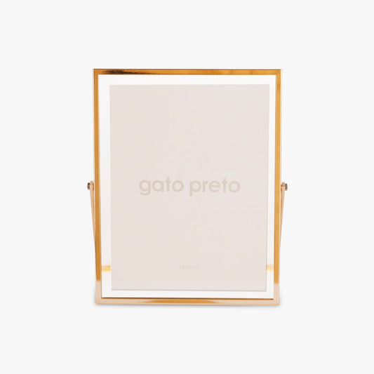 Moldura com Pé Dourada 15x20 SHINY & BRUSHED - Gato Preto