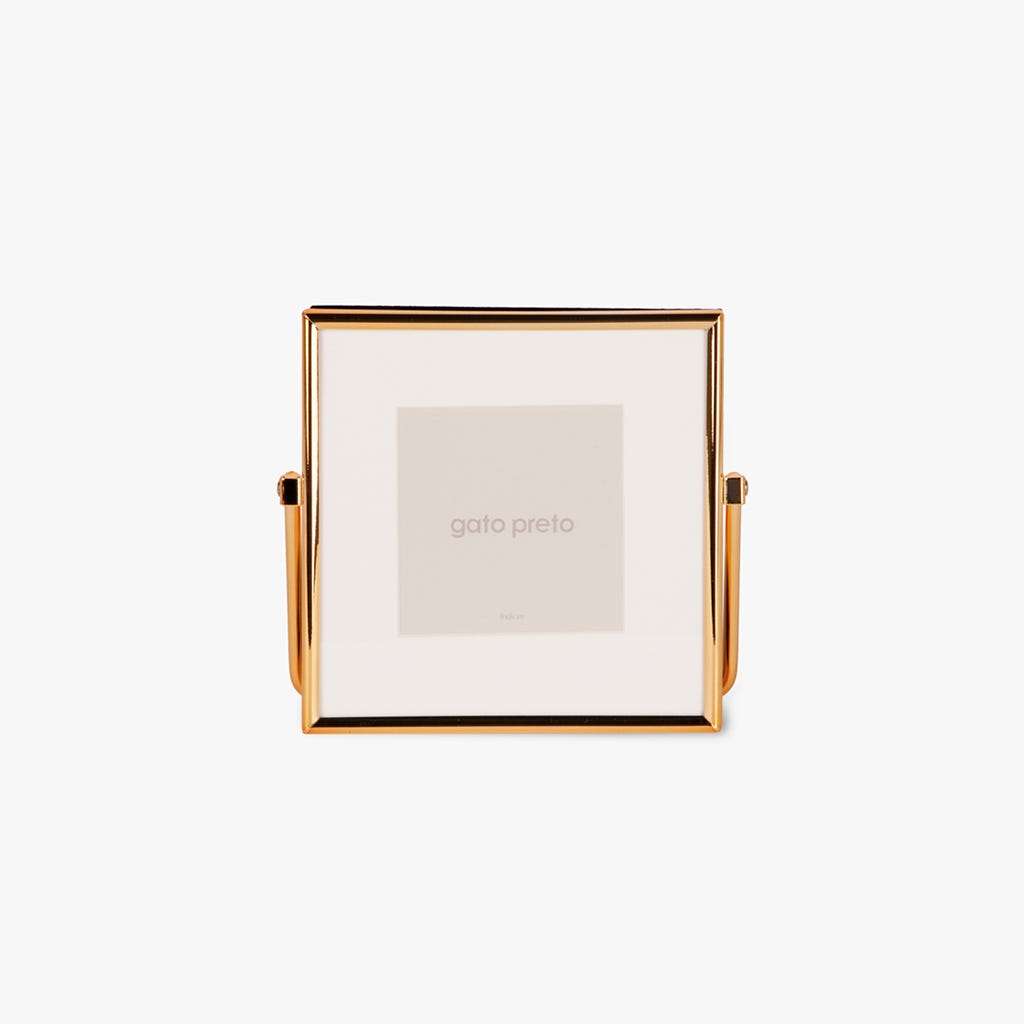 Moldura com Pé Dourada 8x8 SHINY & BRUSHED - Gato Preto