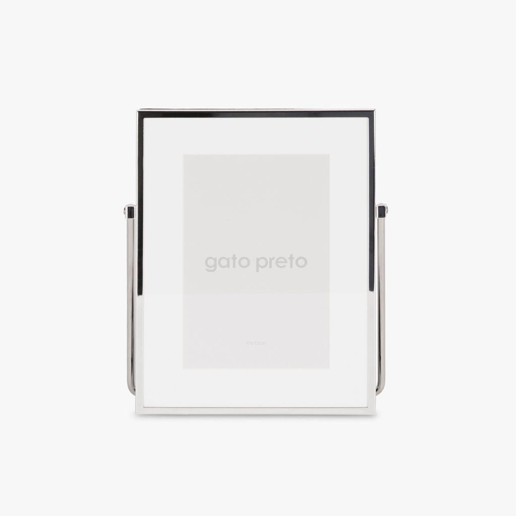 Moldura com Pé Prateada 10x15 SHINY & BRUSHED - Gato Preto