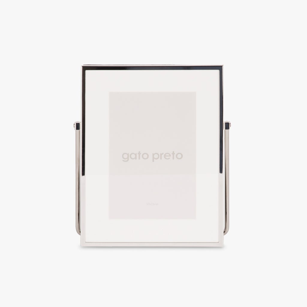 Moldura com Pé Prateada 10x15 SHINY & BRUSHED - Gato Preto