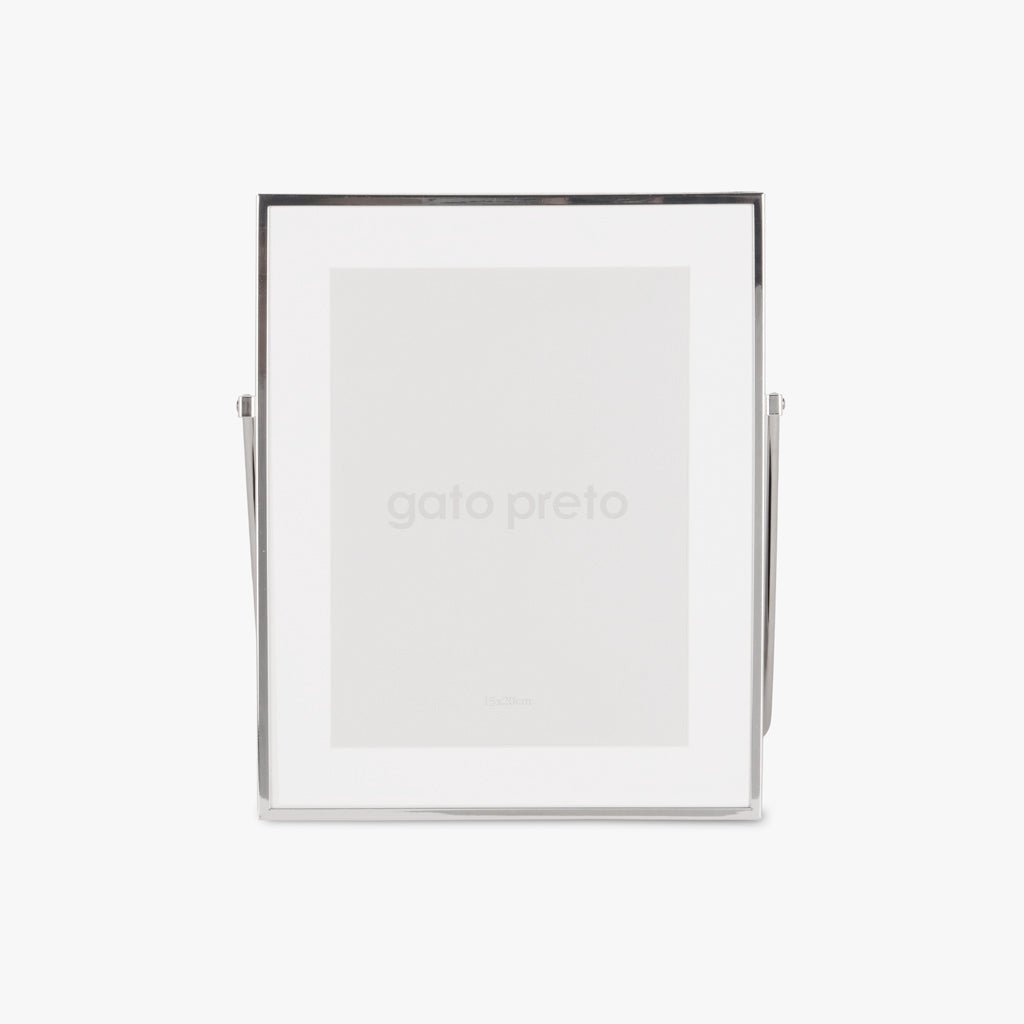 Moldura com Pé Prateada 15x20 SHINY & BRUSHED - Gato Preto