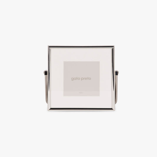 Moldura com Pé Prateada 8x8 SHINY & BRUSHED - Gato Preto