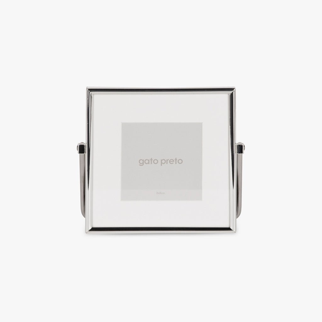 Moldura com Pé Prateada 8x8 SHINY & BRUSHED - Gato Preto