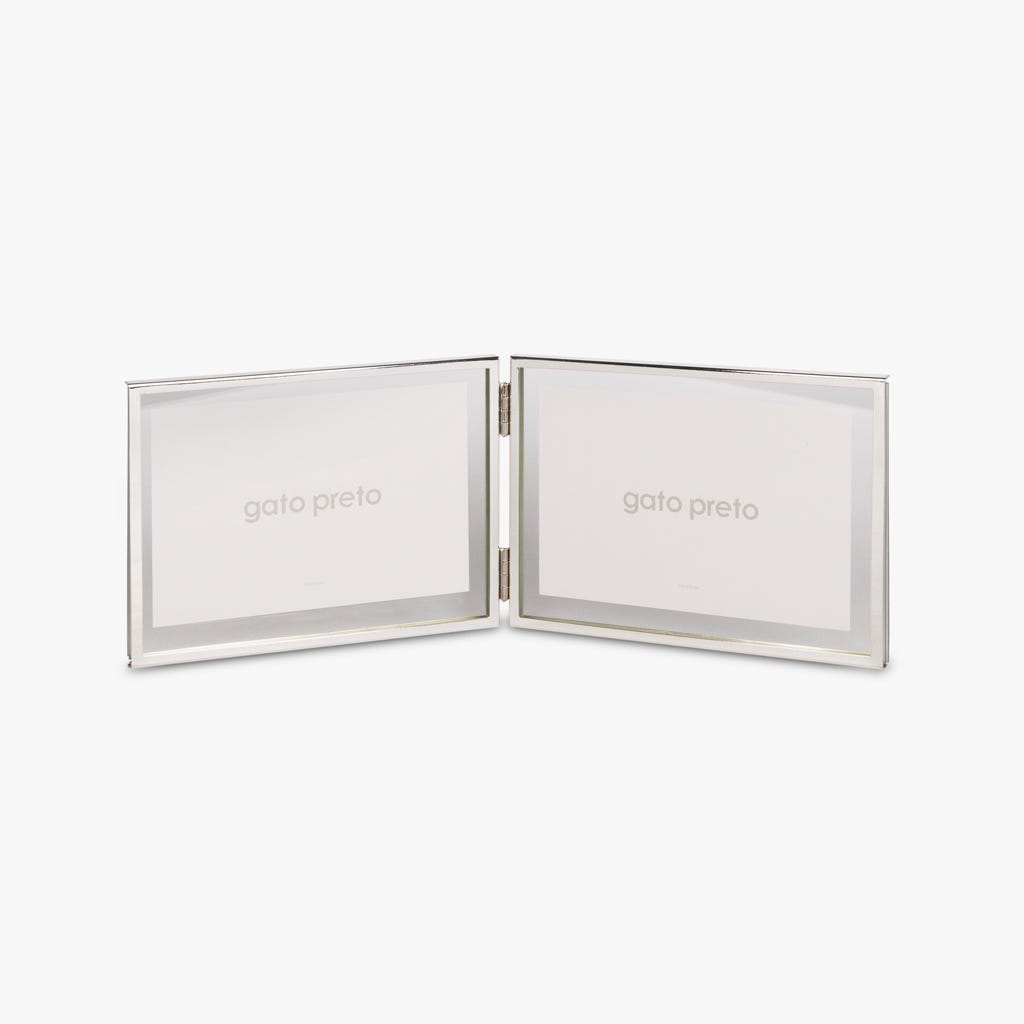 Moldura Dupla Horizontal Prateada 10x15 SHINY & BRUSHED - Gato Preto