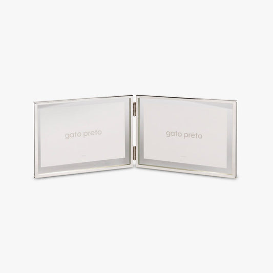 Moldura Dupla Horizontal Prateada 10x15 SHINY & BRUSHED - Gato Preto