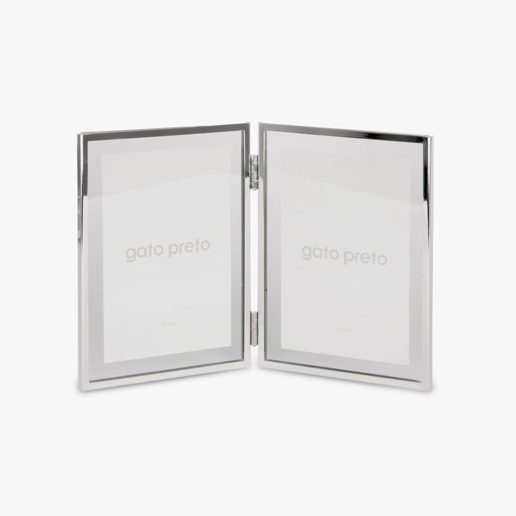 Moldura Dupla Vertical Prateada 10x15 SHINY & BRUSHED - Gato Preto