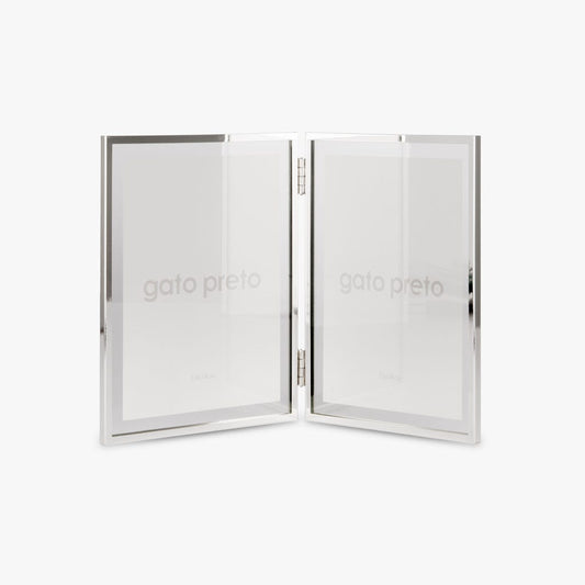 Moldura Dupla Vertical Prateada 13x18 SHINY & BRUSHED - Gato Preto