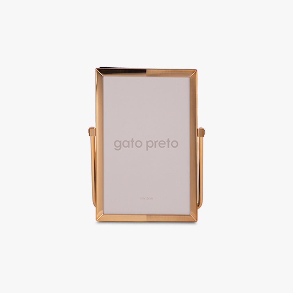 Moldura Tons Dourado com Pé 10x15 SHINY & BRUSHED - Gato Preto