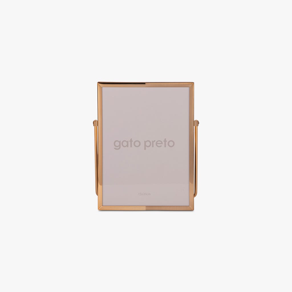 Moldura Tons Dourado com Pé 15x20 SHINY & BRUSHED - Gato Preto