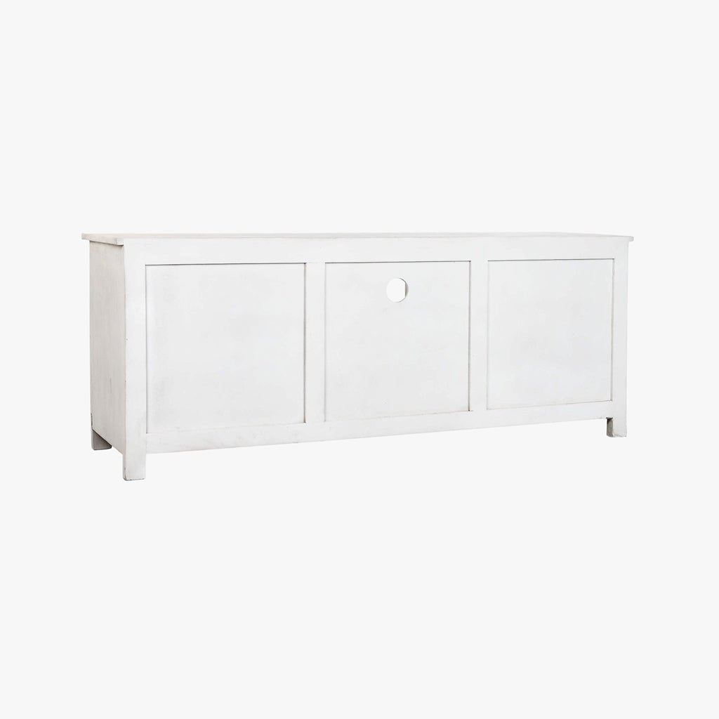 Móvel de Televisão Branco Madeira Maciça Cravada JASMIN - Gato Preto