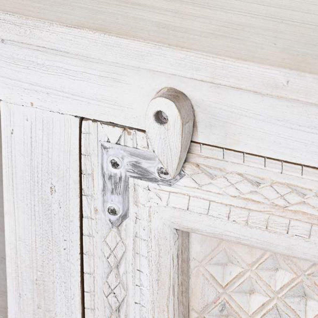 Móvel de Televisão Branco Madeira Maciça Cravada JASMIN - Gato Preto