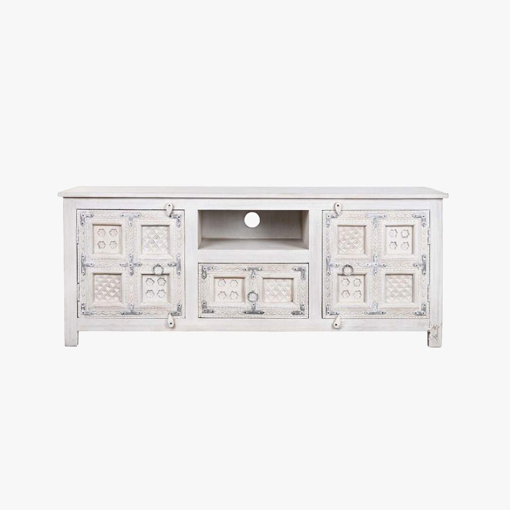 Móvel de Televisão Branco Madeira Maciça Cravada JASMIN - Gato Preto