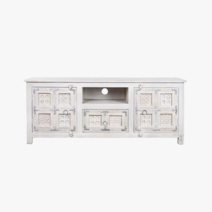 Móvel de Televisão Branco Madeira Maciça Cravada JASMIN - Gato Preto