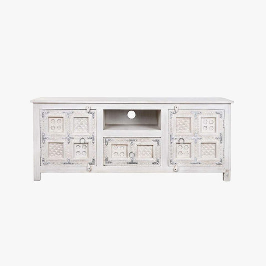 Móvel de Televisão Branco Madeira Maciça Cravada JASMIN - Gato Preto