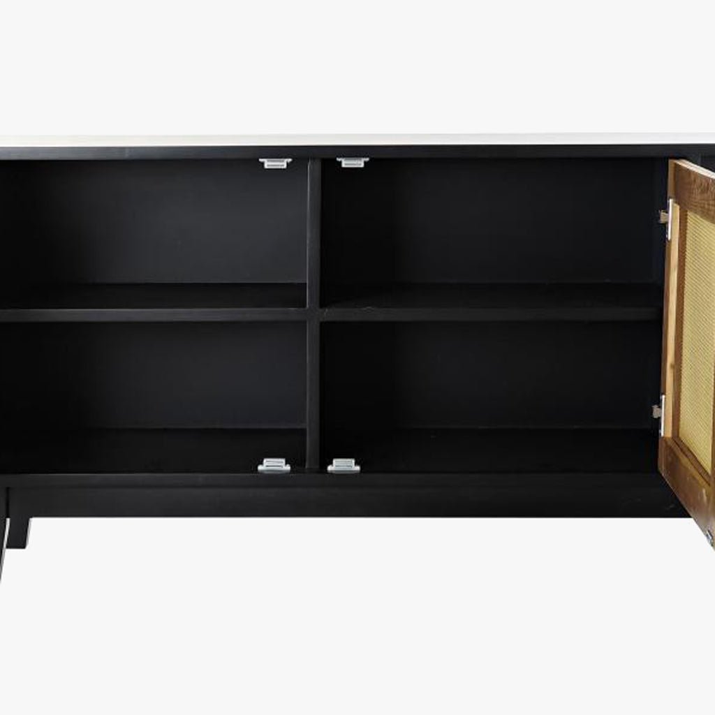 Móvel de Televisão de Duas Portas Madeira de Abeto e Ratan VEREDA - Gato Preto