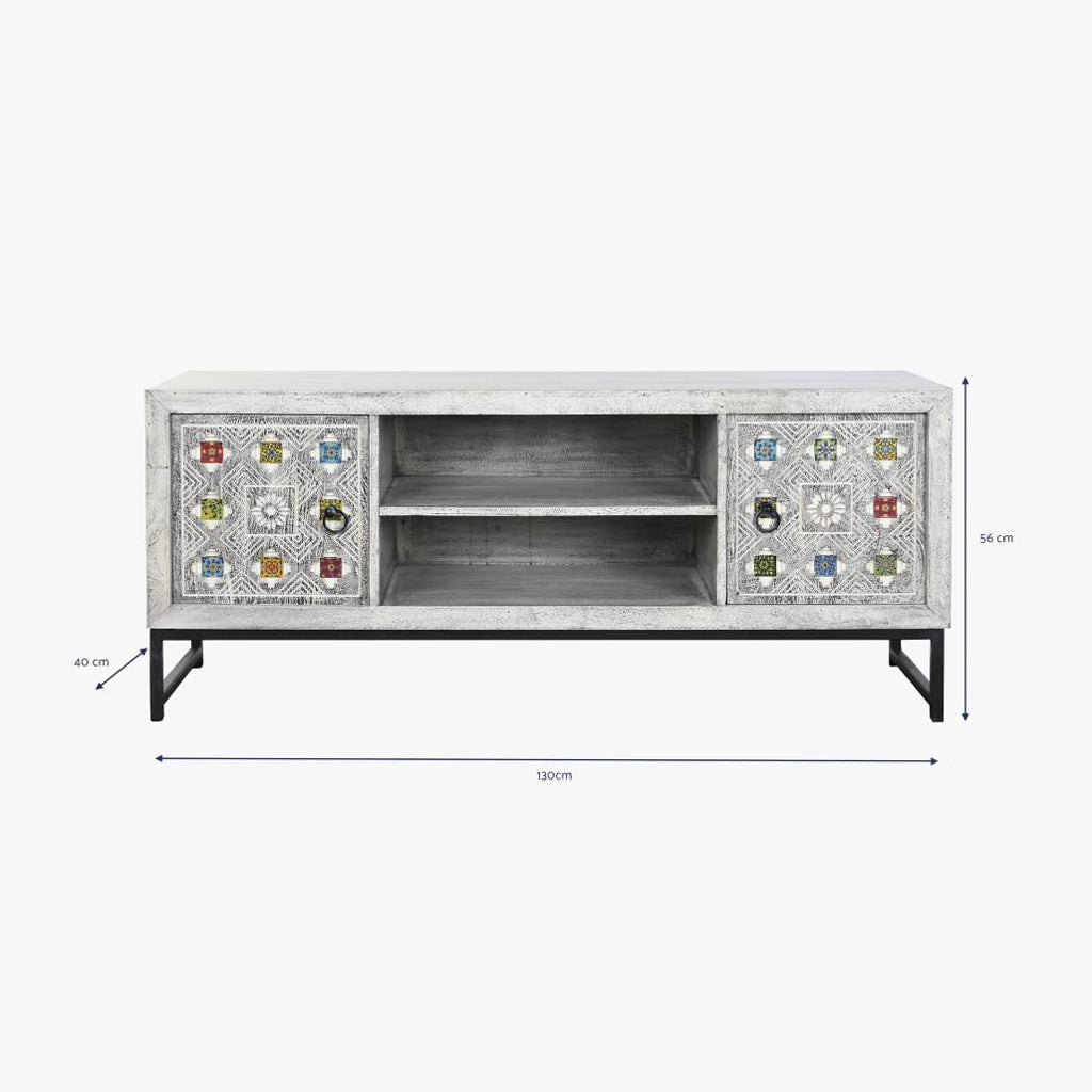 Móvel de Televisão Madeira com Mosaicos em Cerâmica 130x40x56 JASMIN - Gato Preto