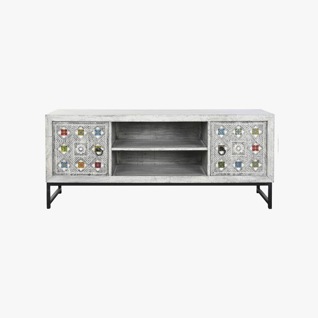 Móvel de Televisão Madeira com Mosaicos em Cerâmica 130x40x56 JASMIN - Gato Preto