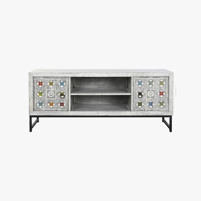 Móvel de Televisão Madeira com Mosaicos em Cerâmica 130x40x56 JASMIN - Gato Preto