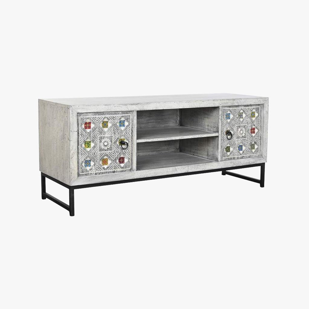 Móvel de Televisão Madeira com Mosaicos em Cerâmica 130x40x56 JASMIN - Gato Preto