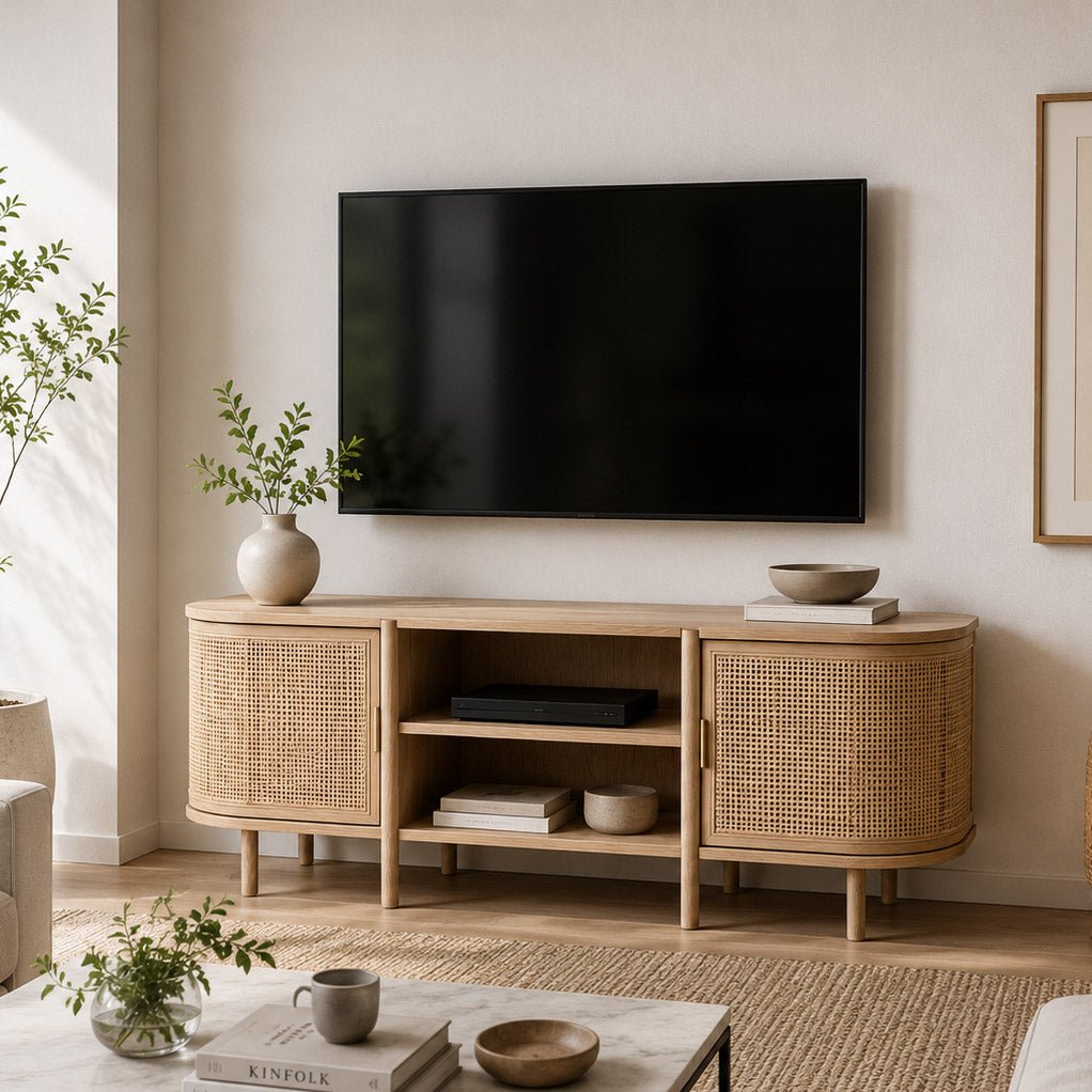 Móvel de Televisão Madeira e Rattan ZUMA - Gato Preto