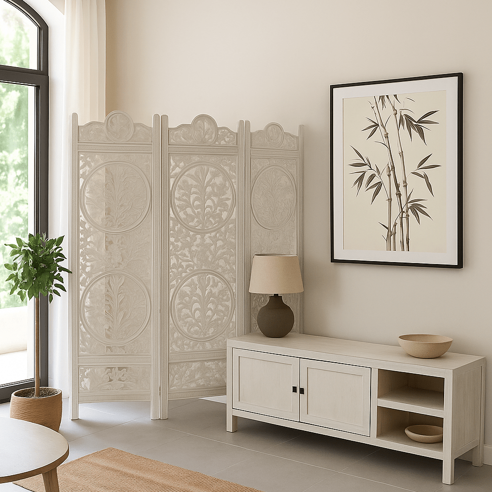 Móvel de Televisão Madeira Maciça Branco JASMIN - Gato Preto