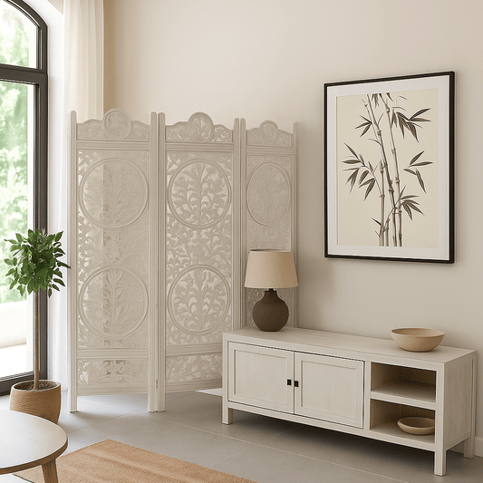 Móvel de Televisão Madeira Maciça Branco JASMIN - Gato Preto