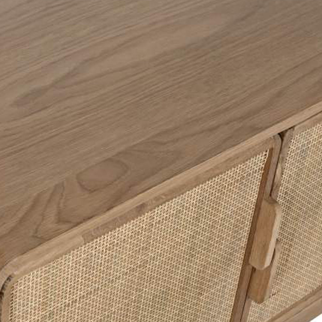 Móvel de Televisão Quatro Portas Madeira e Rattan VEREDA - Gato Preto