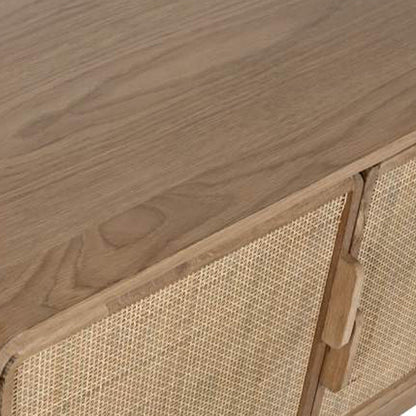 Móvel de Televisão Quatro Portas Madeira e Rattan VEREDA - Gato Preto