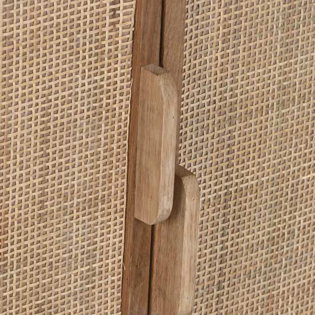 Móvel de Televisão Quatro Portas Madeira e Rattan VEREDA - Gato Preto