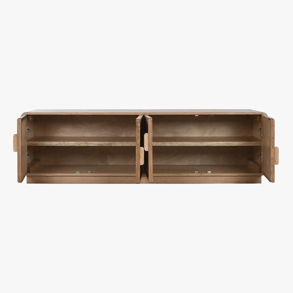 Móvel de Televisão Quatro Portas Madeira e Rattan VEREDA - Gato Preto