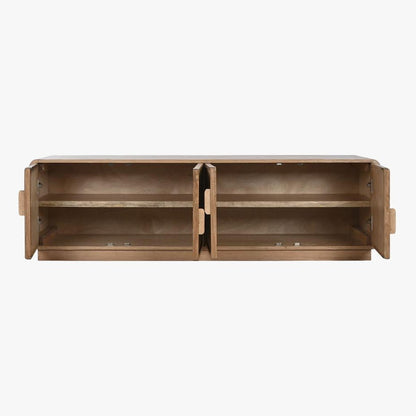 Móvel de Televisão Quatro Portas Madeira e Rattan VEREDA - Gato Preto