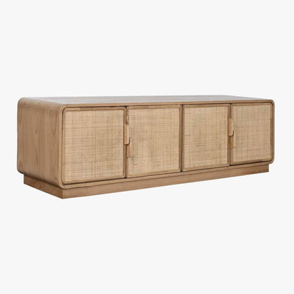 Móvel de Televisão Quatro Portas Madeira e Rattan VEREDA - Gato Preto