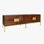 Móvel Televisão Madeira e Detalhes em Dourado 147x42,50x50 VARANASI - Gato Preto