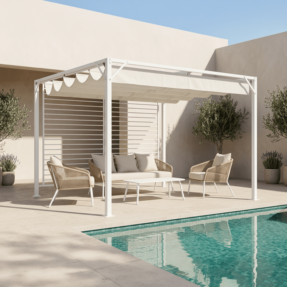 Pérgola de Exterior Branca HORIZON | 296×296×225 cm - Gato Preto