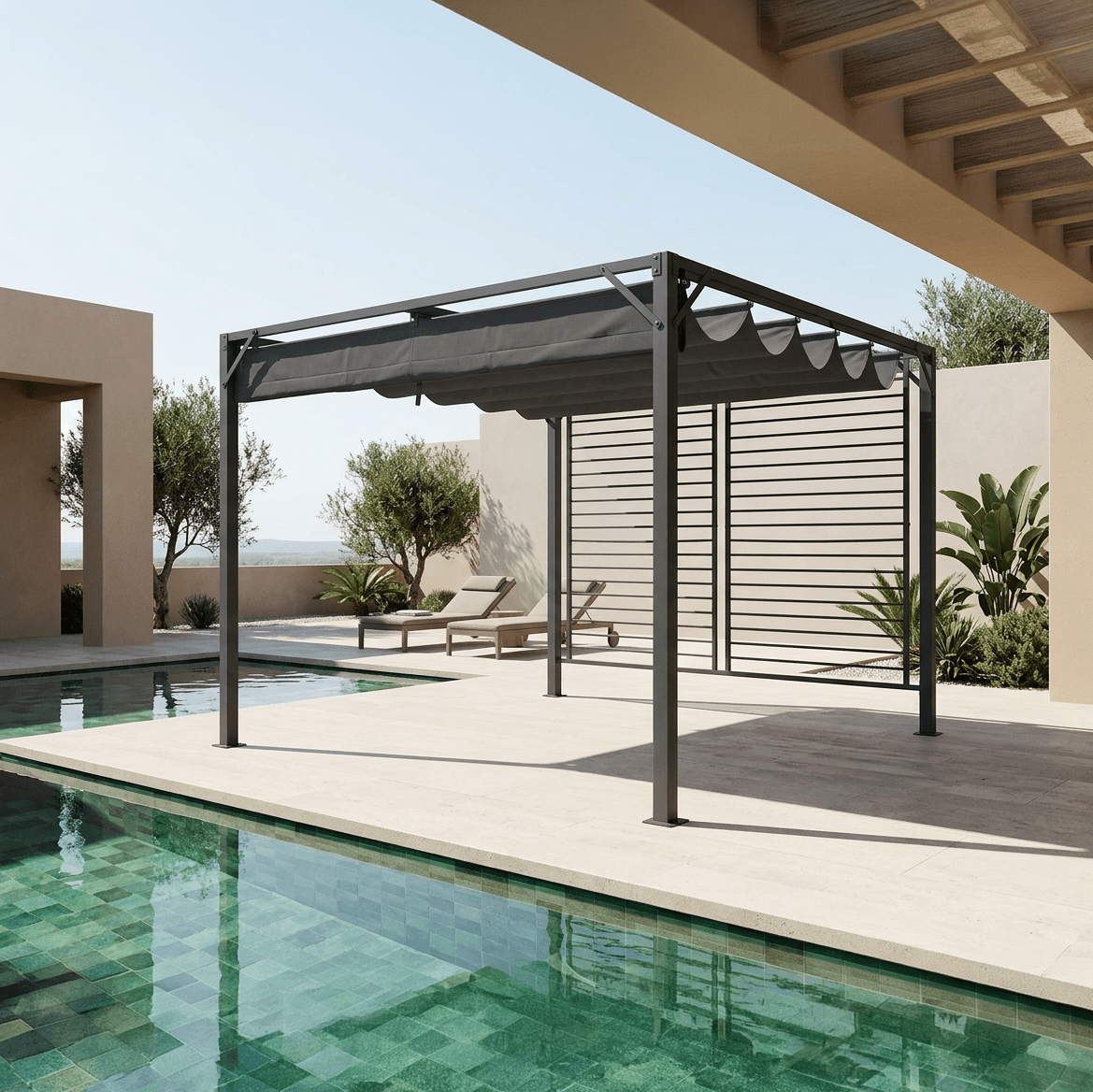 Pérgola de Exterior Cinza HORIZON | 296×296×225 cm - Gato Preto