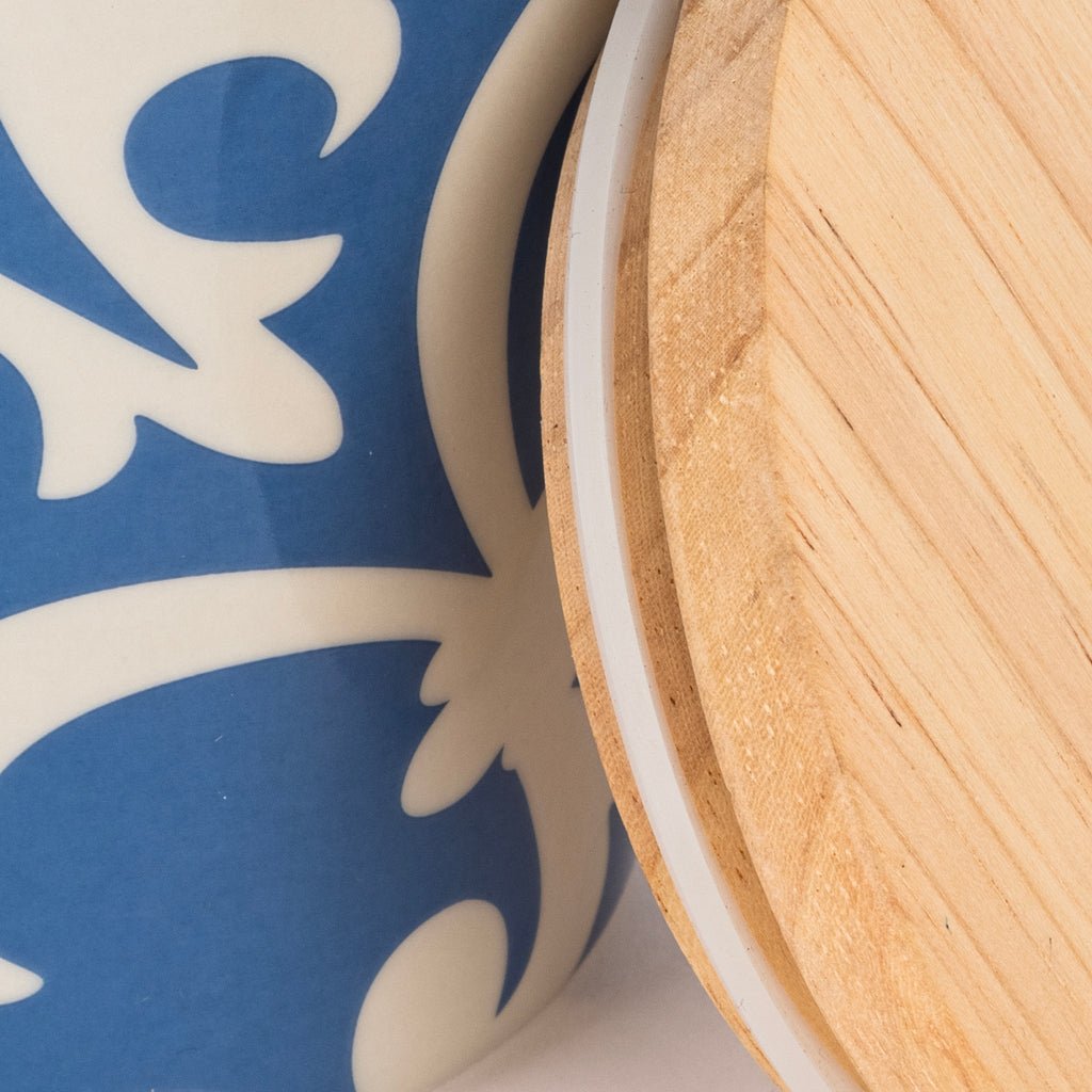 Pote Azul com Tampa de Bambu AZULEJO - Gato Preto