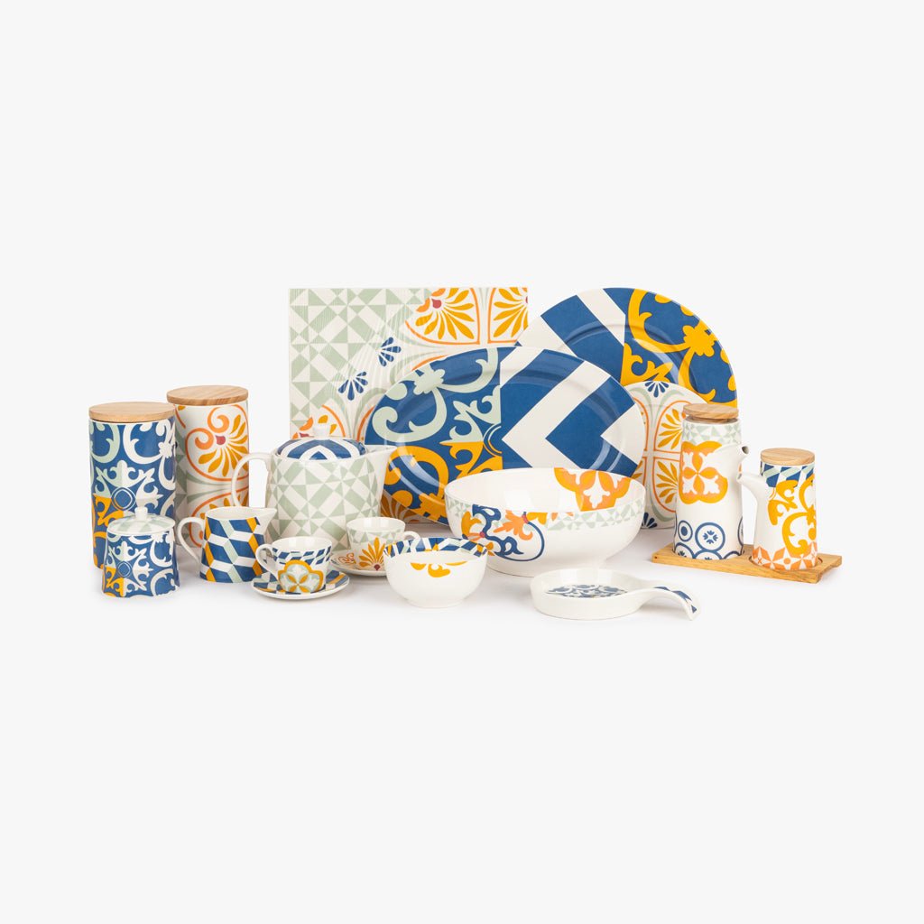 Pote Azul com Tampa de Bambu AZULEJO - Gato Preto